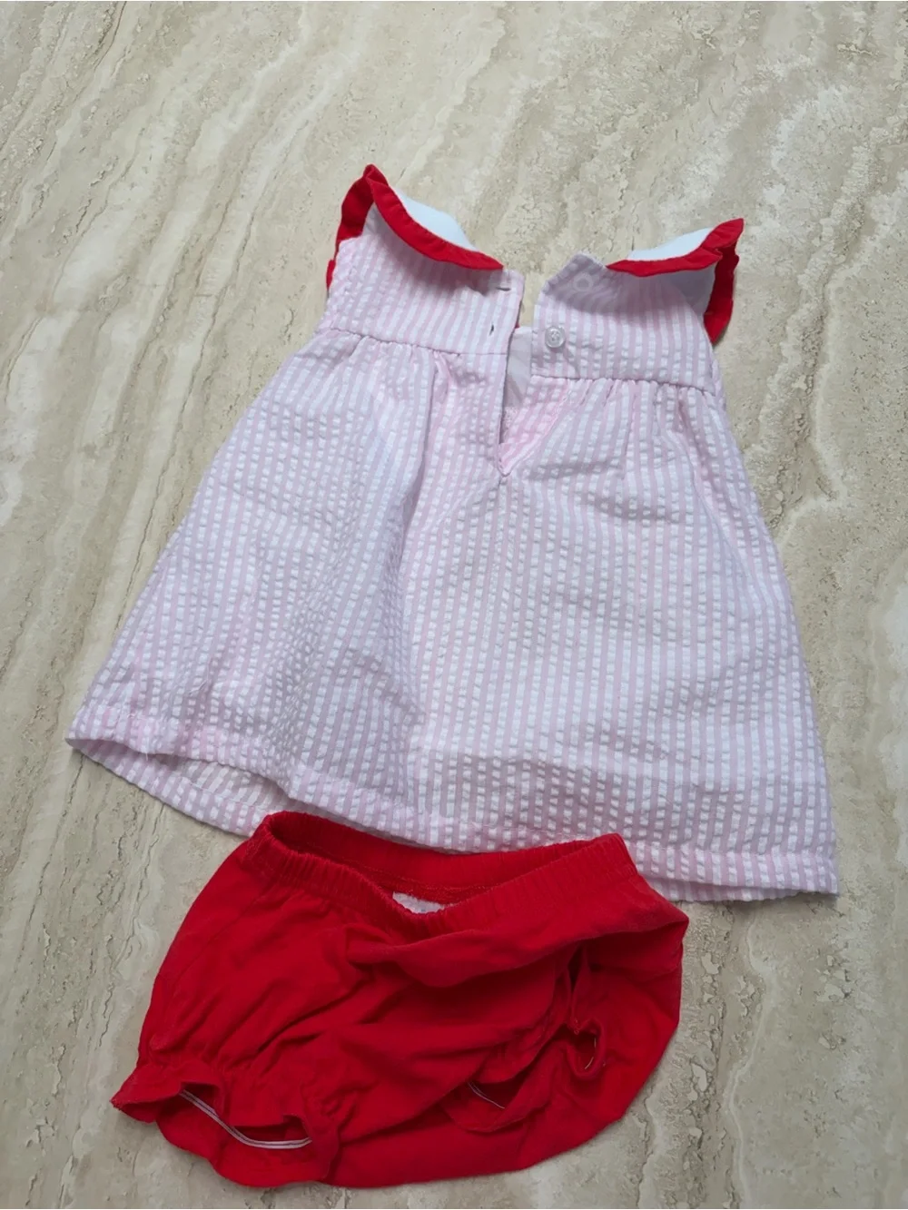 Stitchy Fish Baby girl back to School Seersucker Applique Diaper Set 9M